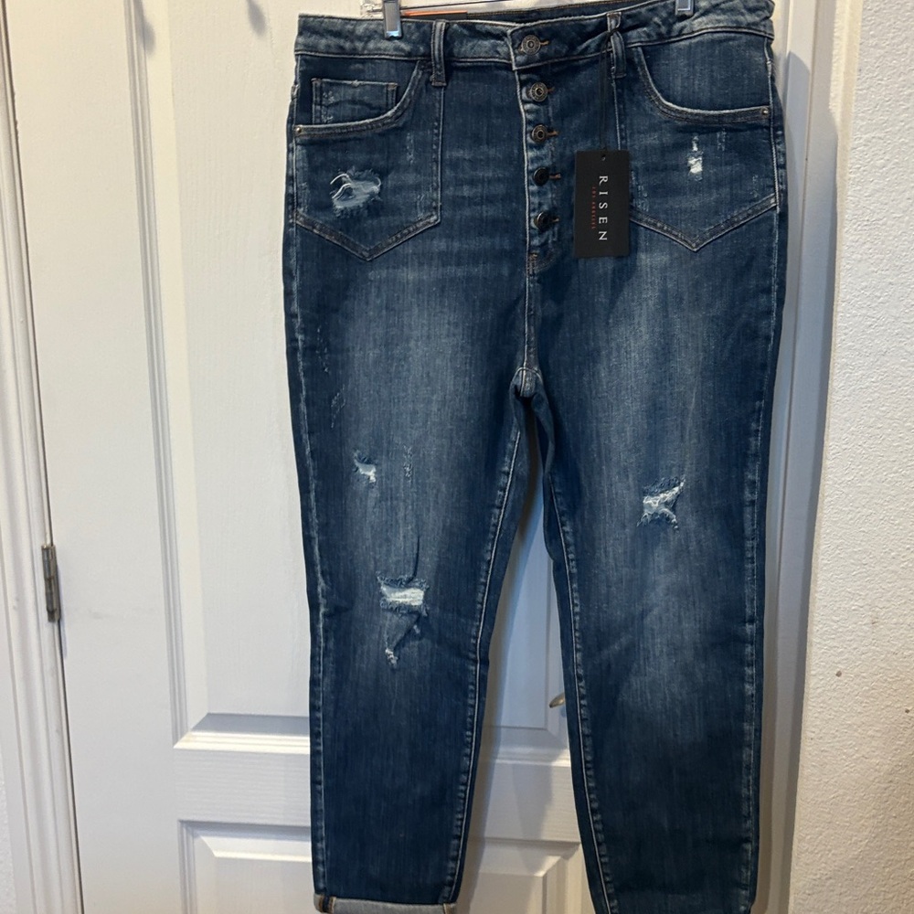 RISEN Women's Distressed Skinny Jeans - Blue